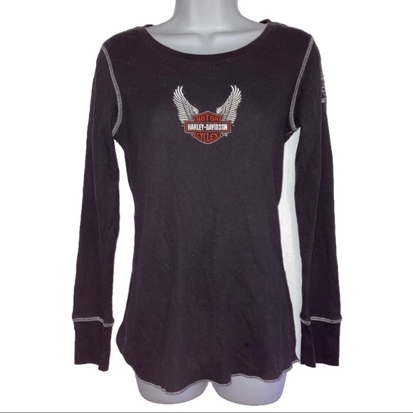 Harley-Davidson Tops - Harley Davidson Motorcycles Waffle Knit Long Sleeve Fitted Top Brown M /L